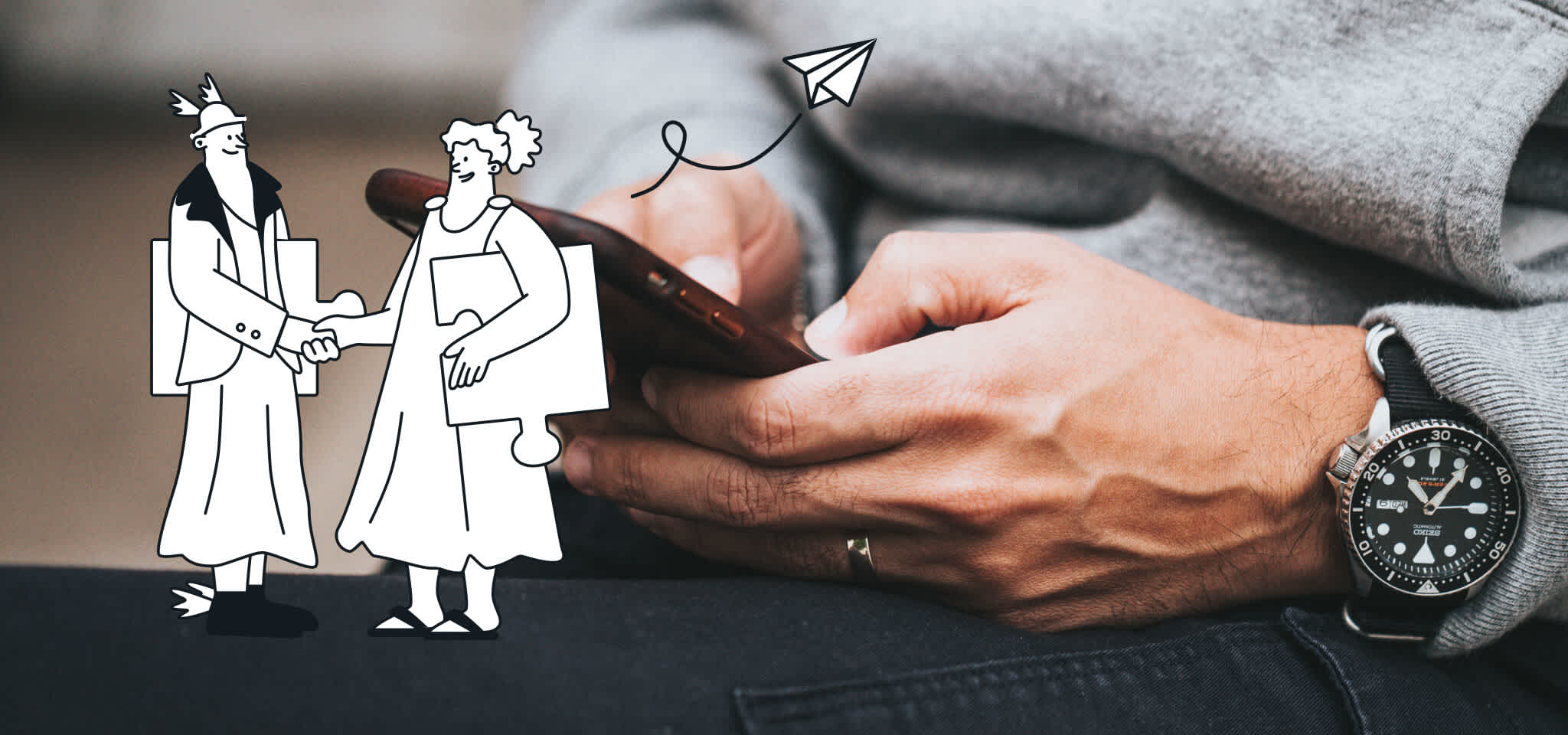 Hermes und Hera sind sich vor den schreibenden Händen einig