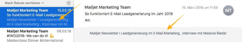 Beispiel einer E-Mail Kopfzeile beim Newsletter