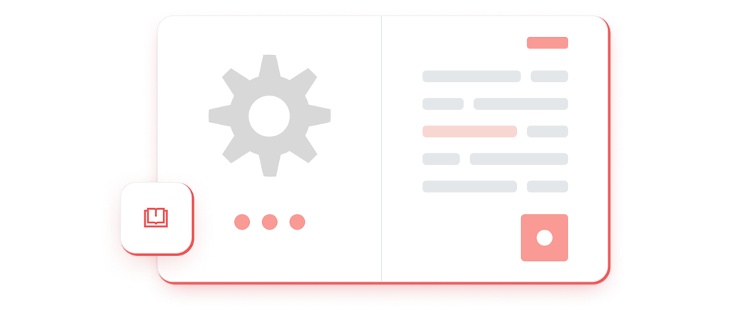 A graphic image of a document with a gear wheel on the left page to represent settings.