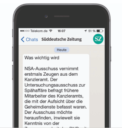 Beispiel für einen WhatsApp Newsletter der Süddeutschen Zeitung