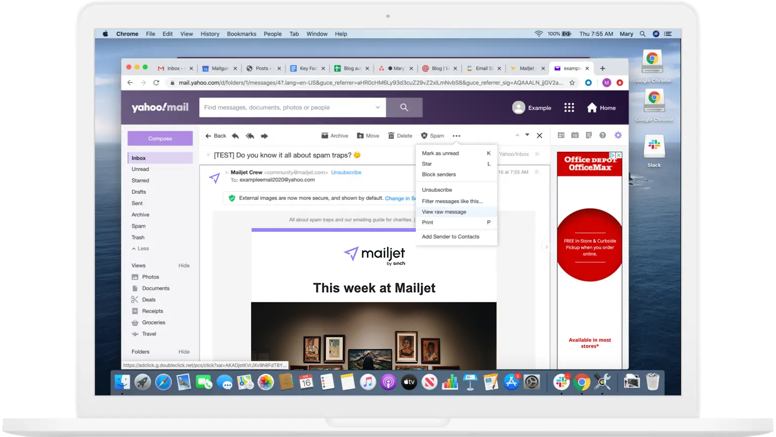 Full email header on Yahoo Mail