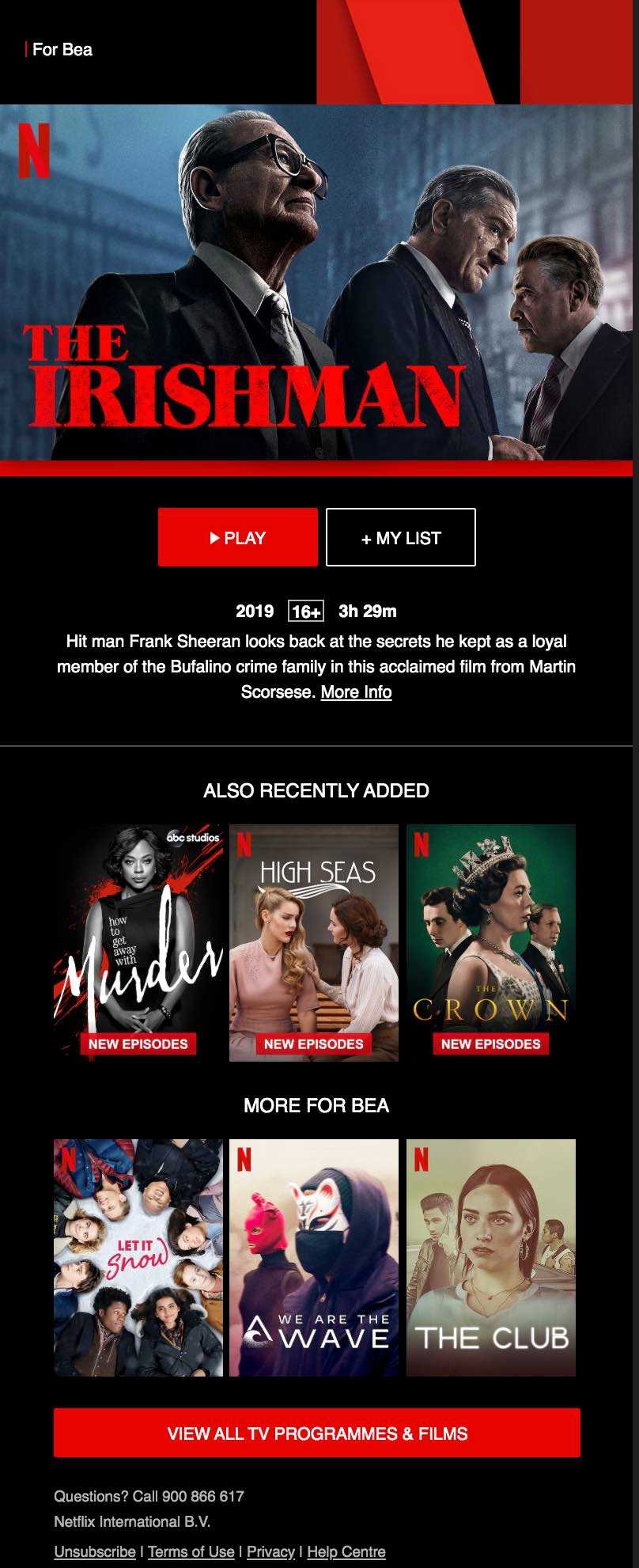 An example of a Netflix newsletter