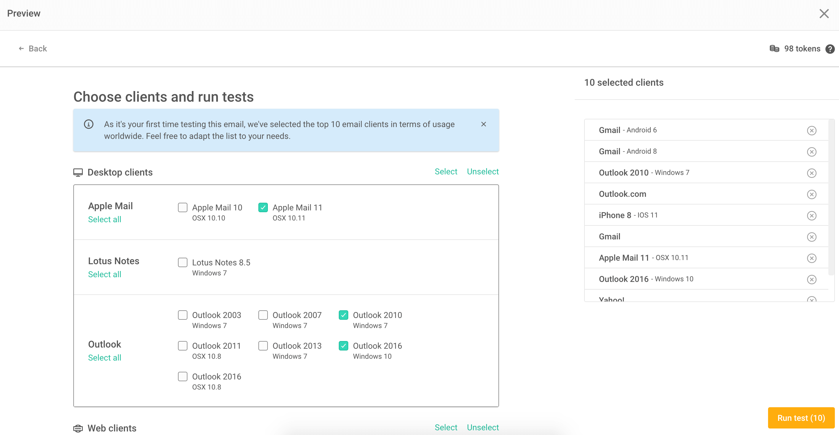 Inbox preview tool via Mailjet