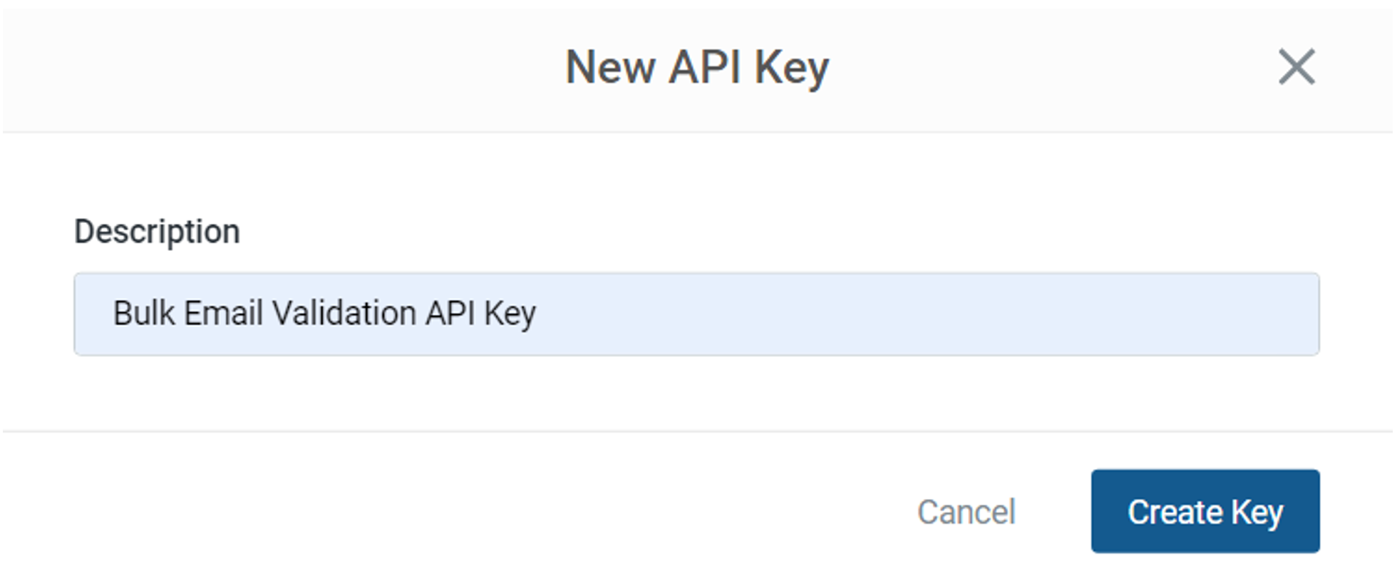 Create Key screen