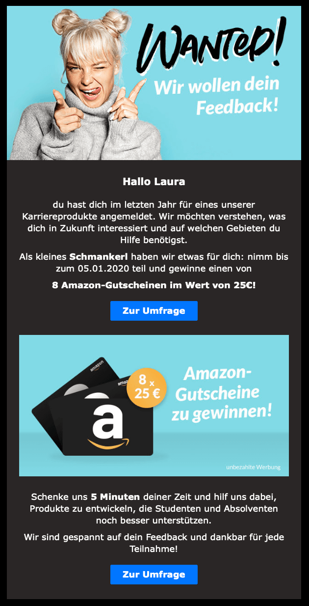 Beispiel einer Feedback E-Mail