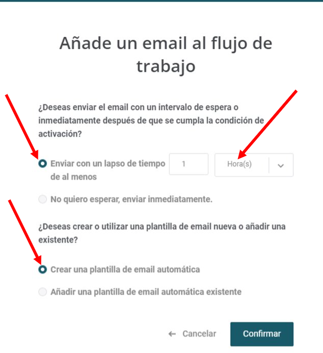 Captura de pantalla de la ventana para añadir emails al flujo de trabajo.