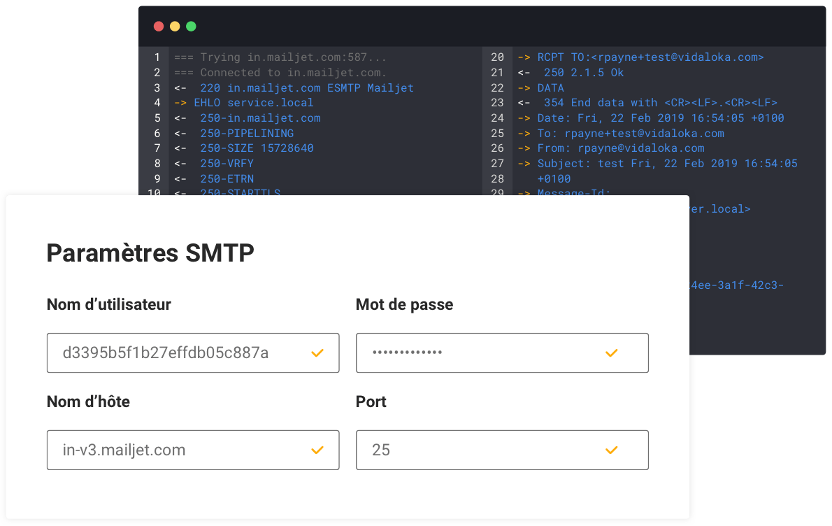 Illustration du paramétrage et de l’implémentation du serveur SMTP de Mailjet à vos services