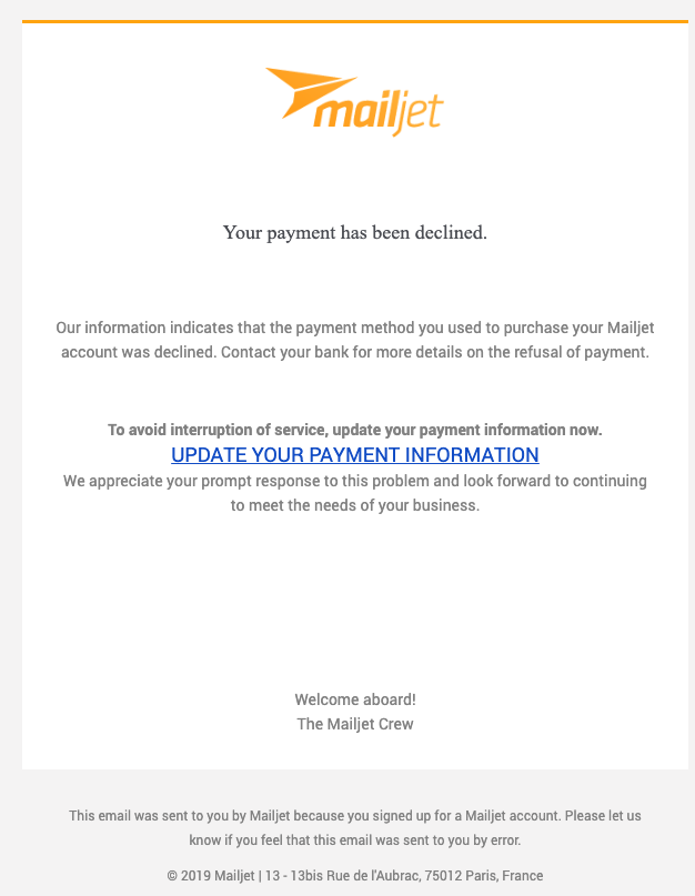 Exemple d’usurpation d’email de Mailjet
