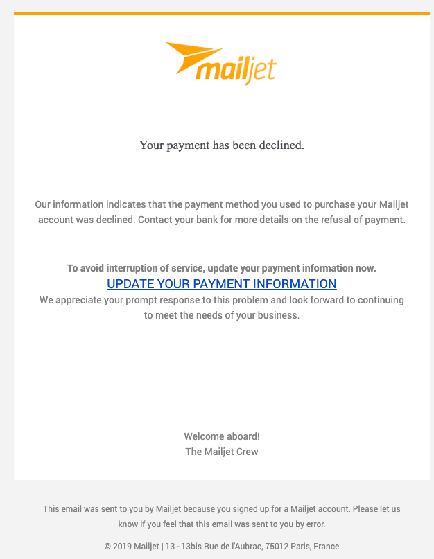 Exemple d’usurpation d’email de Mailjet