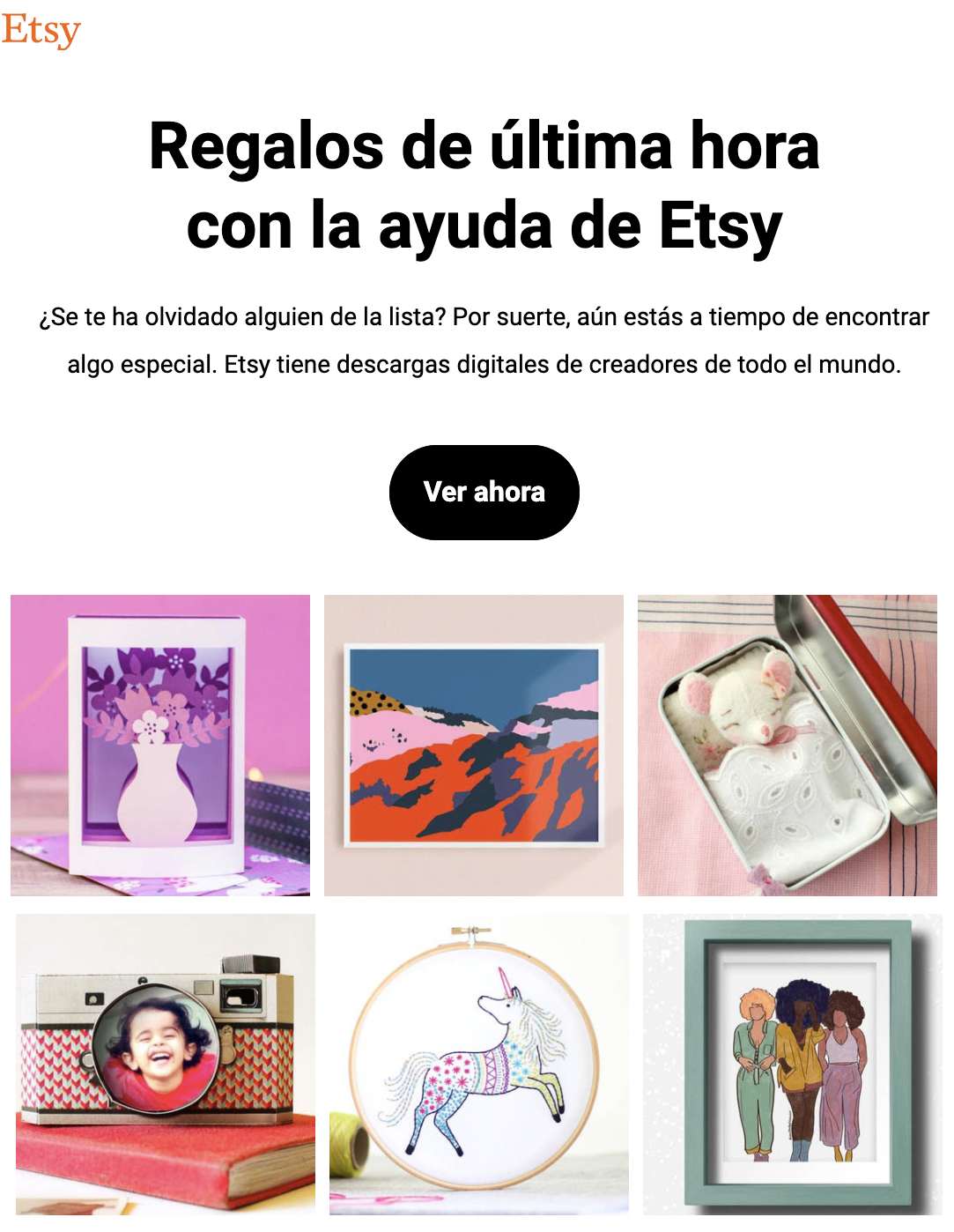 Newsletter de San Valentín de última hora de Etsy.