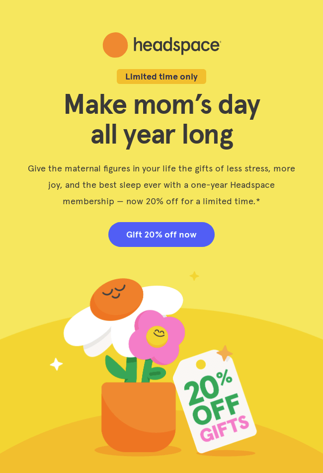 Mother’s Day email subject line example from Headspace