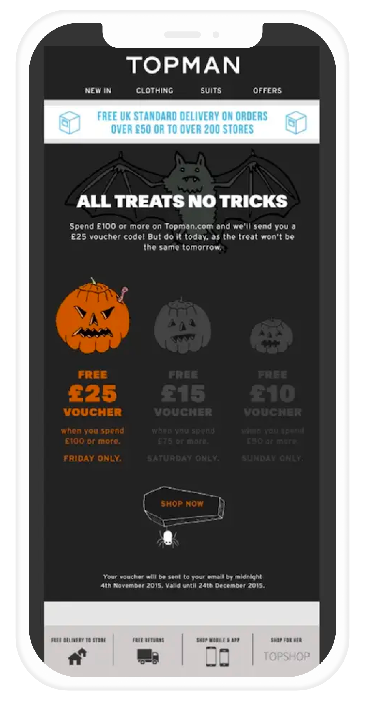 Email de Topman para Halloween centrado en las ofertas y cómo sacarles más partido.