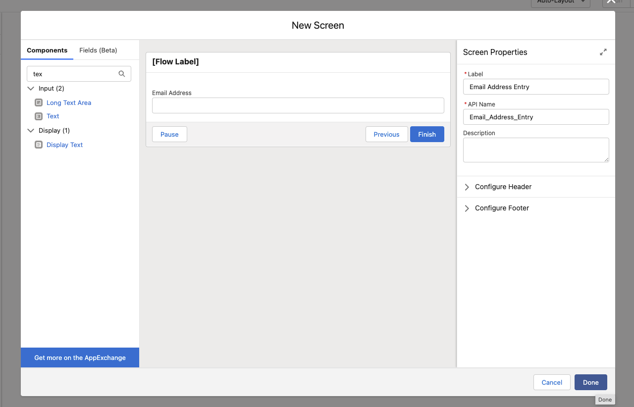 Flow label new screen window