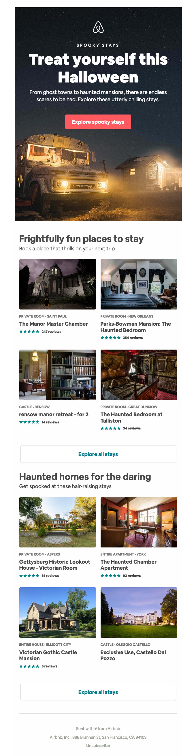 Halloween themed properties from Airbnb.