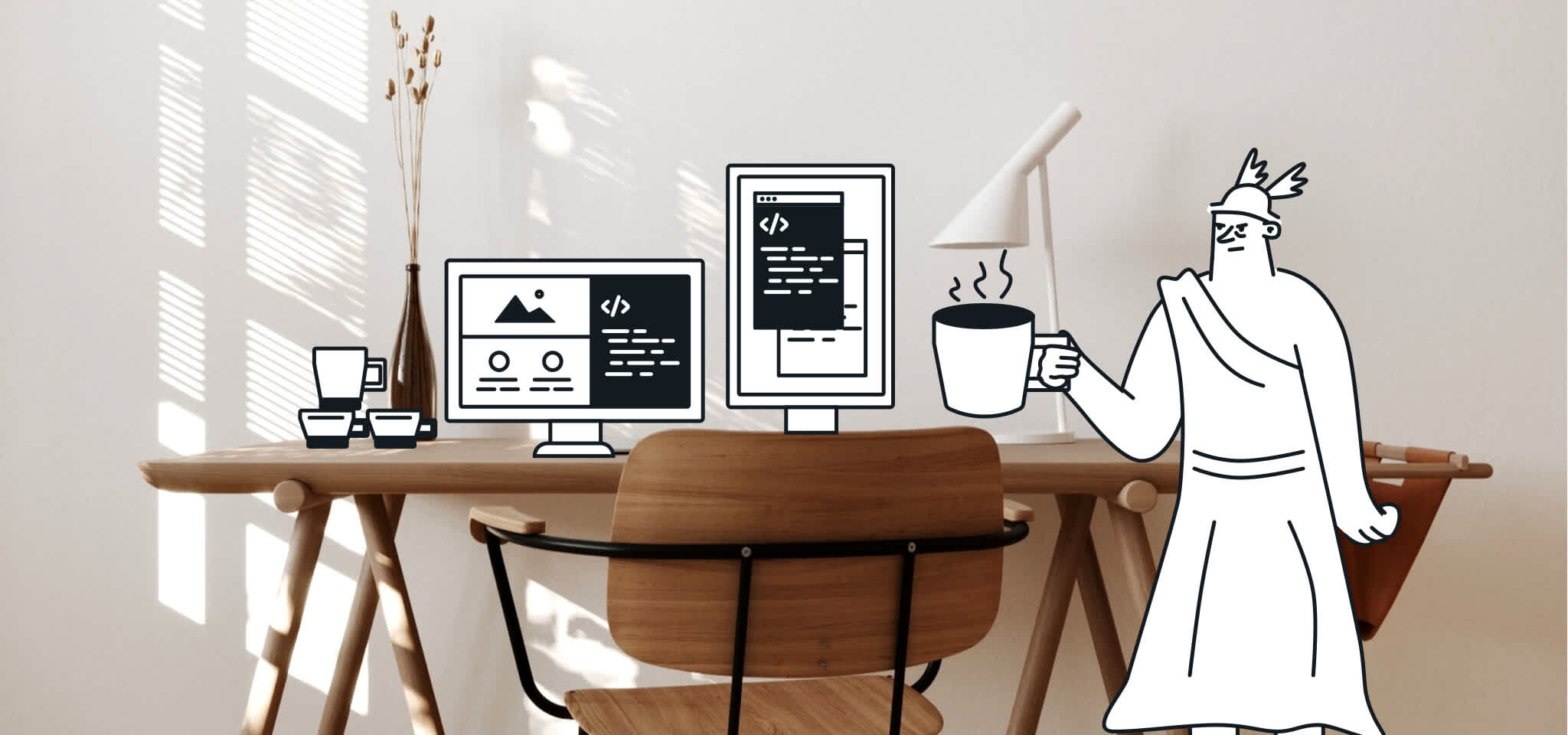 Hermes bekommt seine vierte Tasse Kaffee während des Programmierens