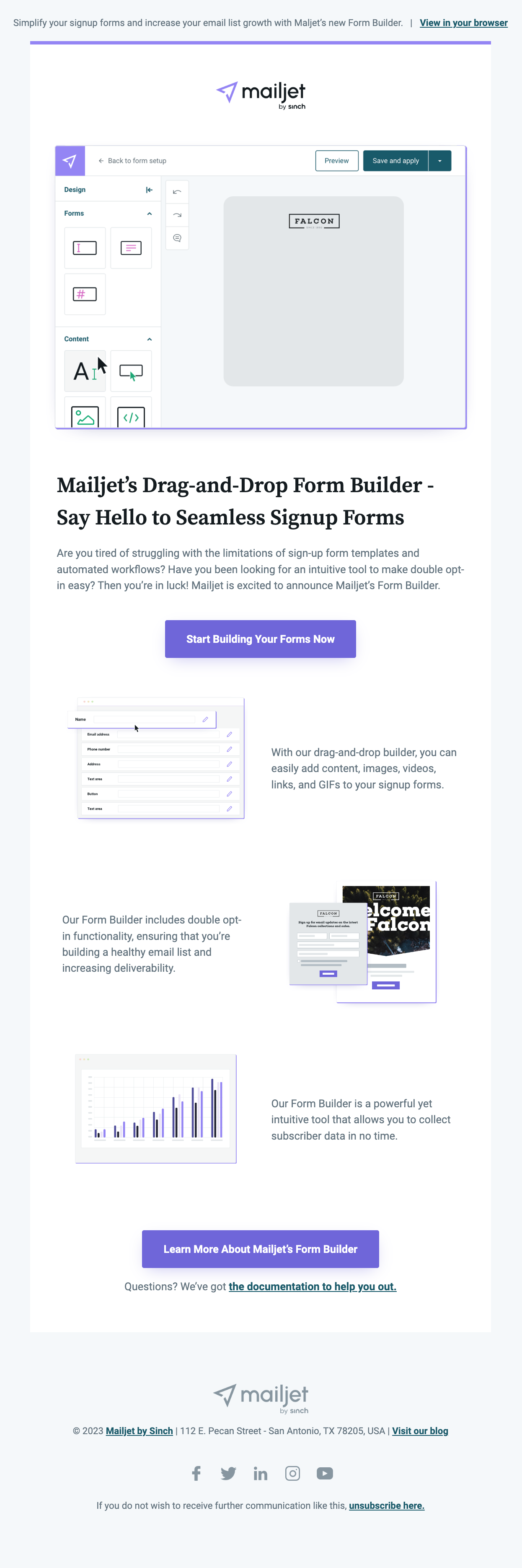 Mailjet’s Form Builder promotional email