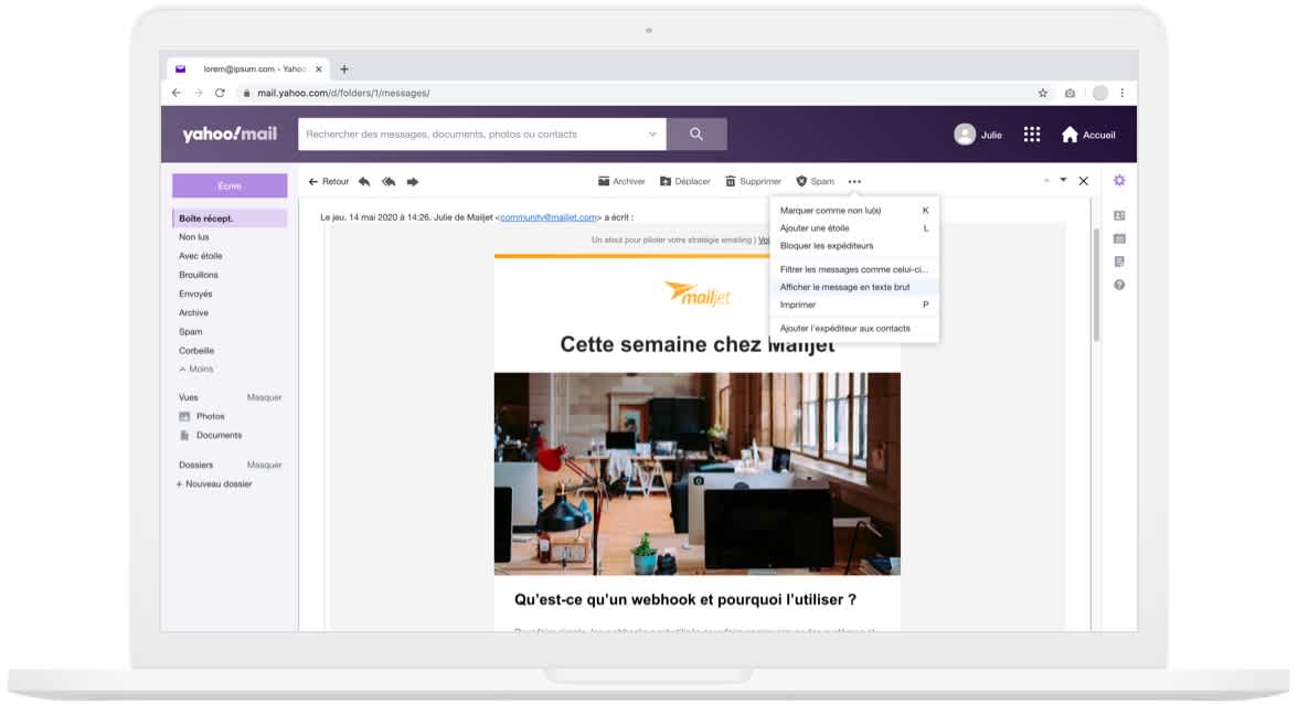 Processus d’accès aux en-têtes d’email dans Yahoo!Mail