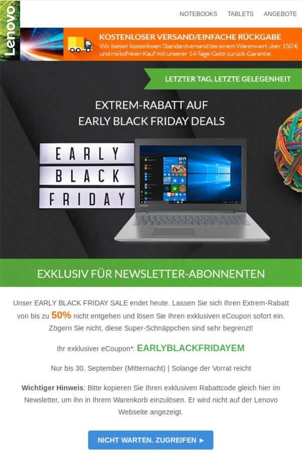 “Early Black Friday” - Aktion von Lenovo mit Rabattangebot