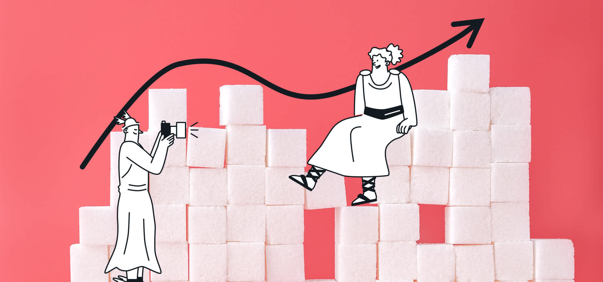 Hermès et Héra assis sur des morceaux de sucre