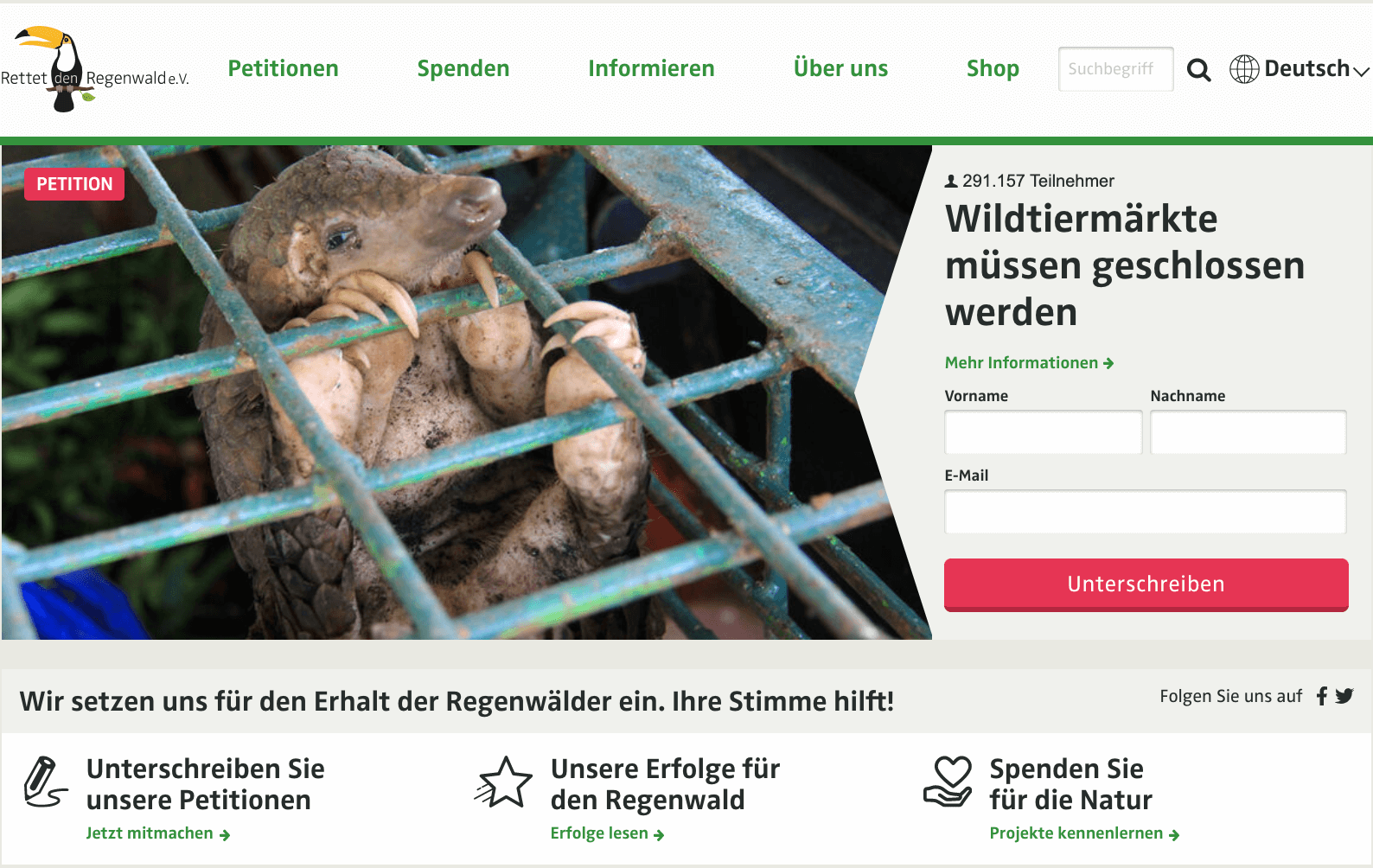 Beispiel einesAnmeldeformulars einer NGO Webseite