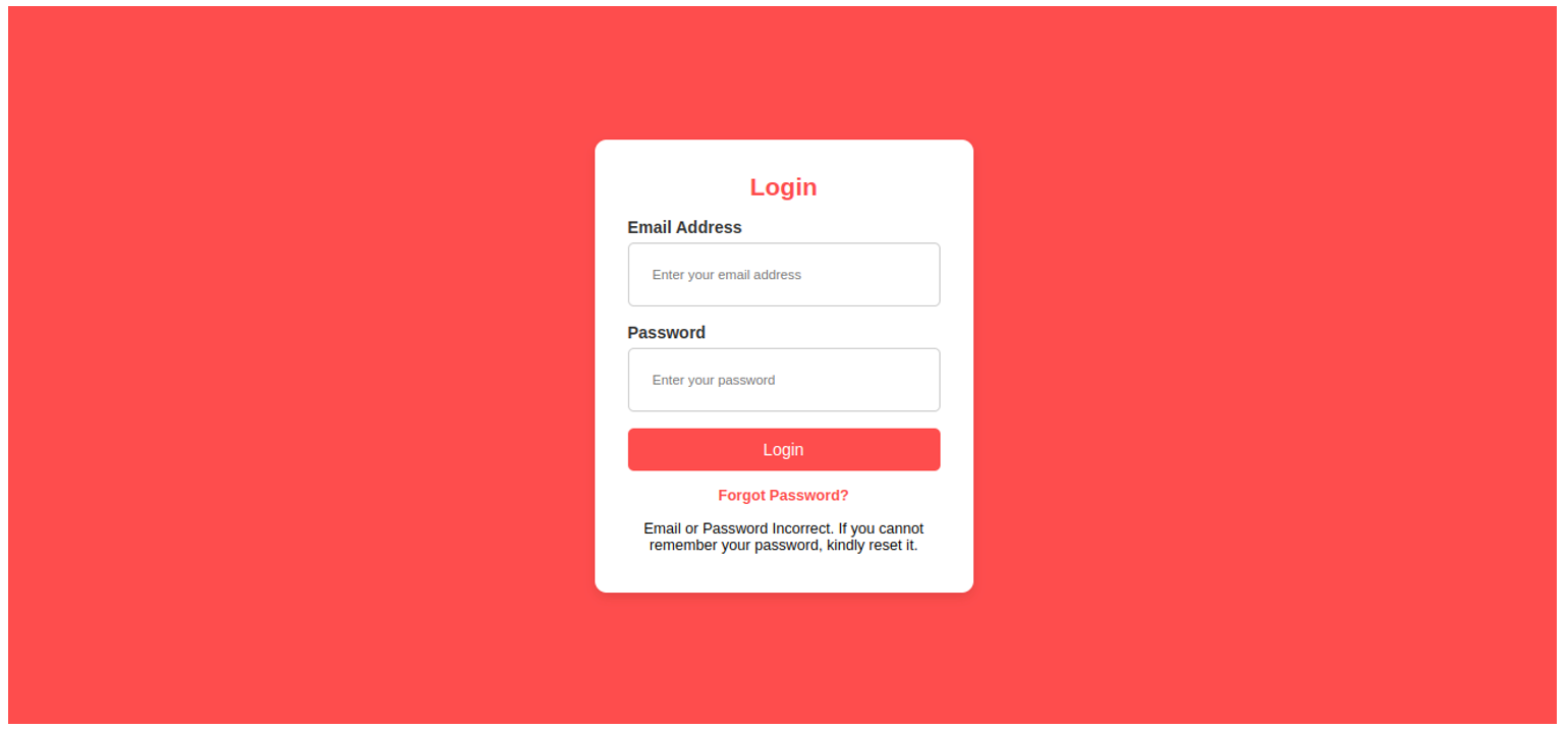 Unsuccessful API Login Image