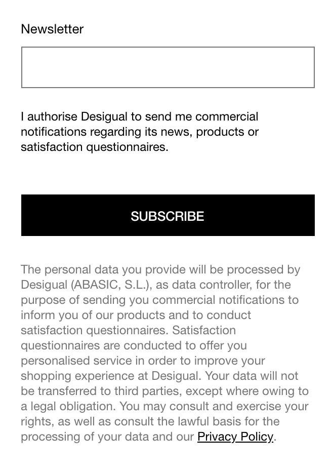 Privacy policy below subscription opt-in form
