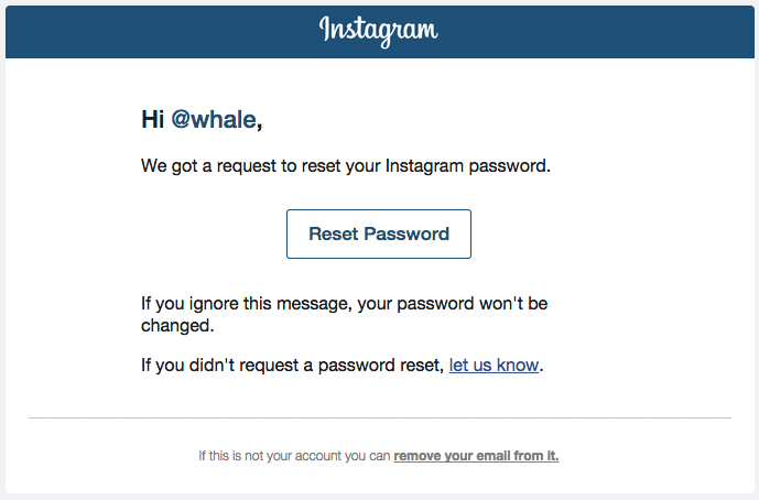 Instagram password reset with personalization.