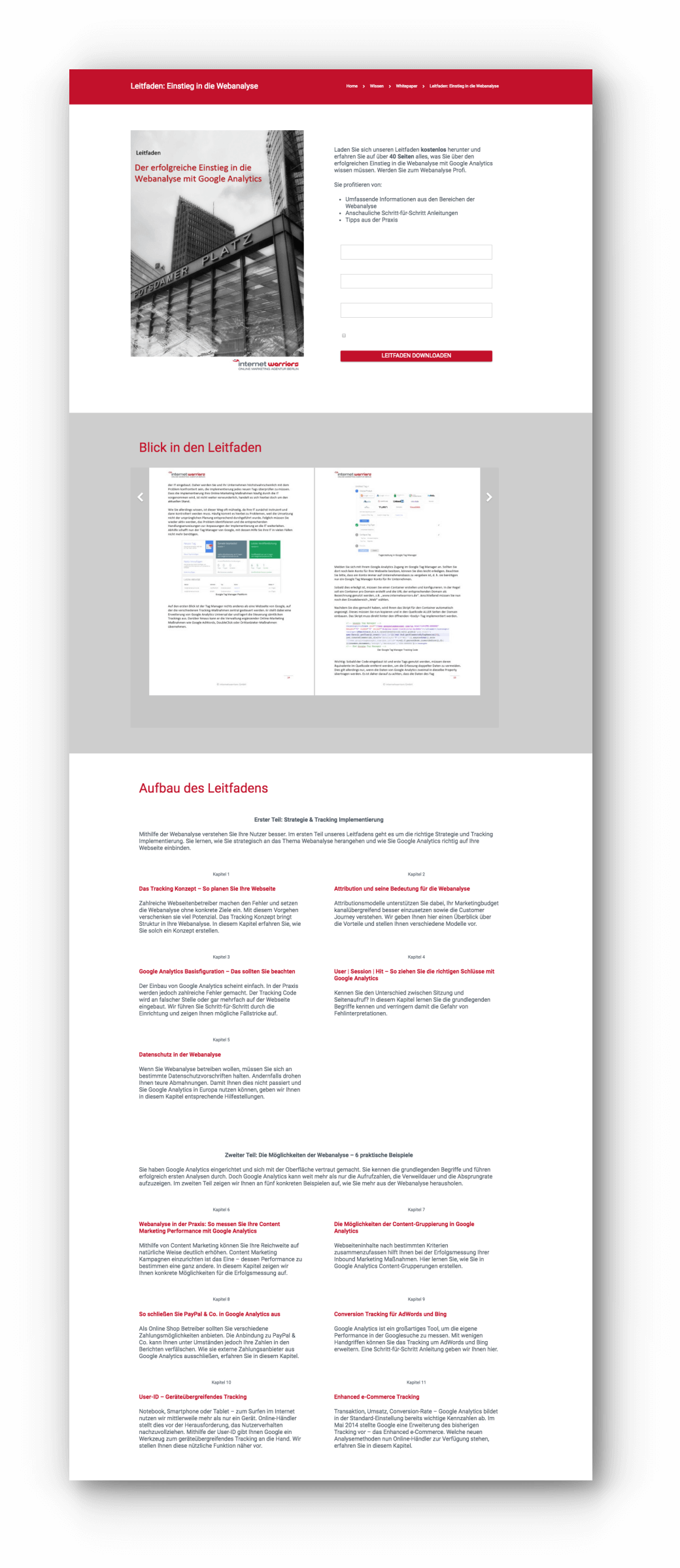 Landing Page eines Lead Magnets bei der Online Marketing Agentur internetwarriors