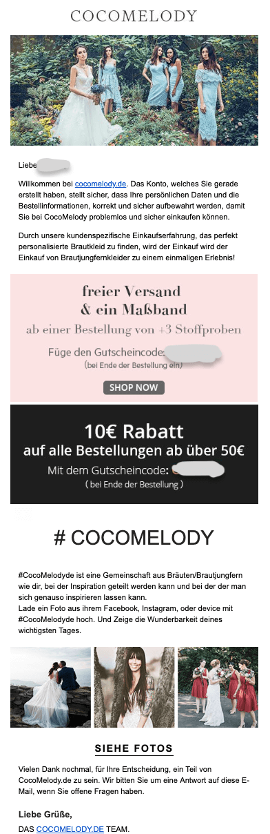Personalisierte Glückwunsch-E-Mail mit Rabattcode