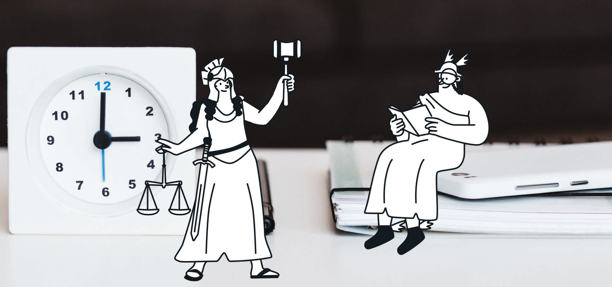 Hermes reading a book while Hera judges.