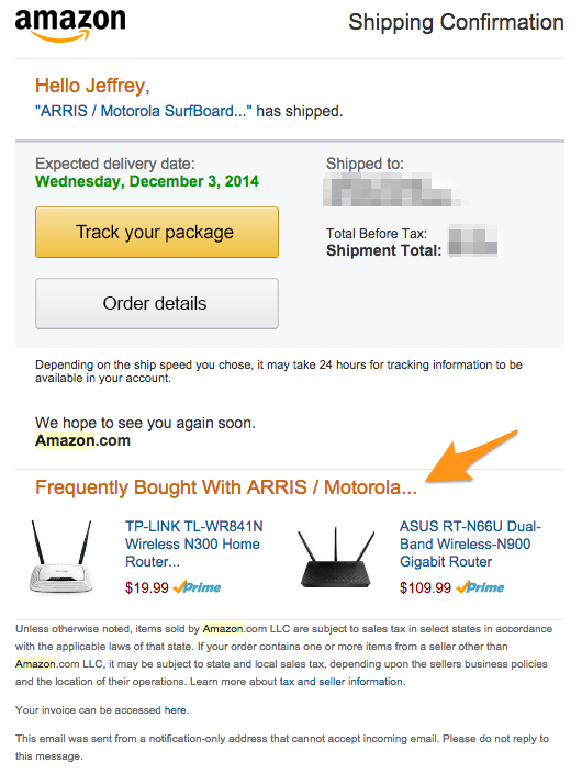 Amazon transactional email receipt