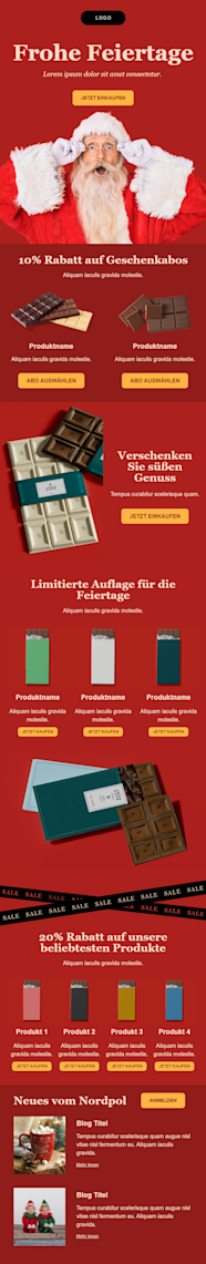 Vorlage “Christmas Chocolate” von Mailjet für Feiertagsnewsletter
