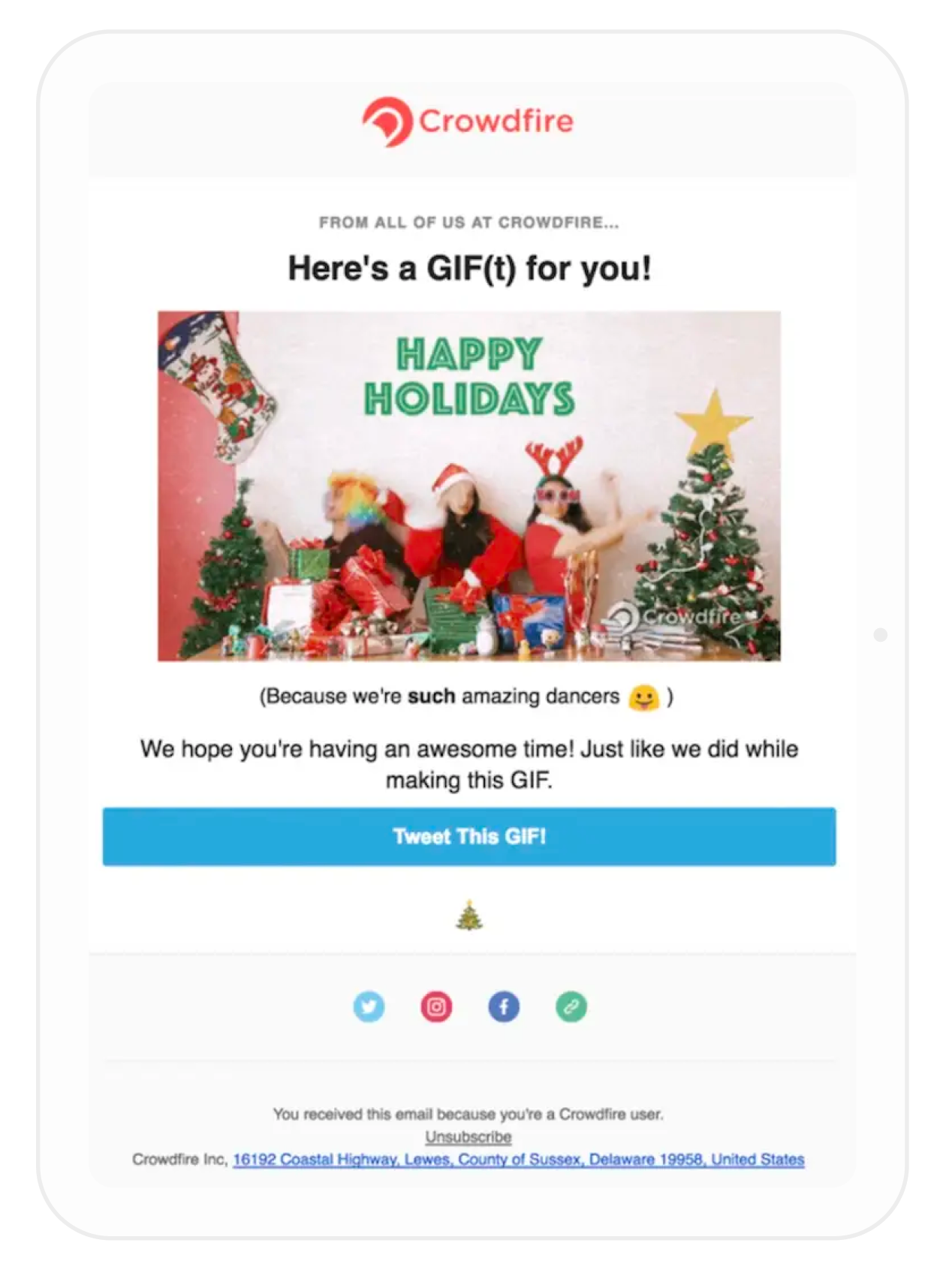 Crowdfire holiday email