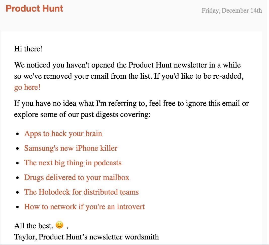 Product Hunt’s Unsubscribe Email