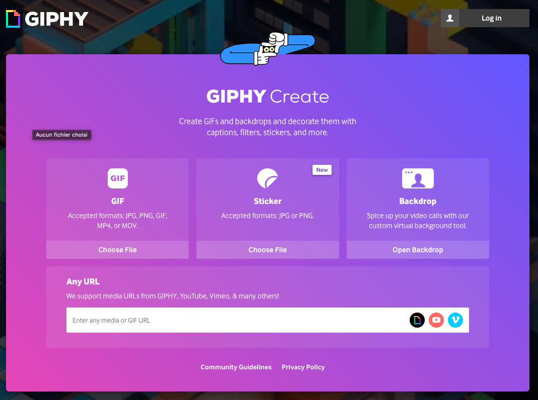 Captura de pantalla de la interfaz para crear GIF de GIPHY.