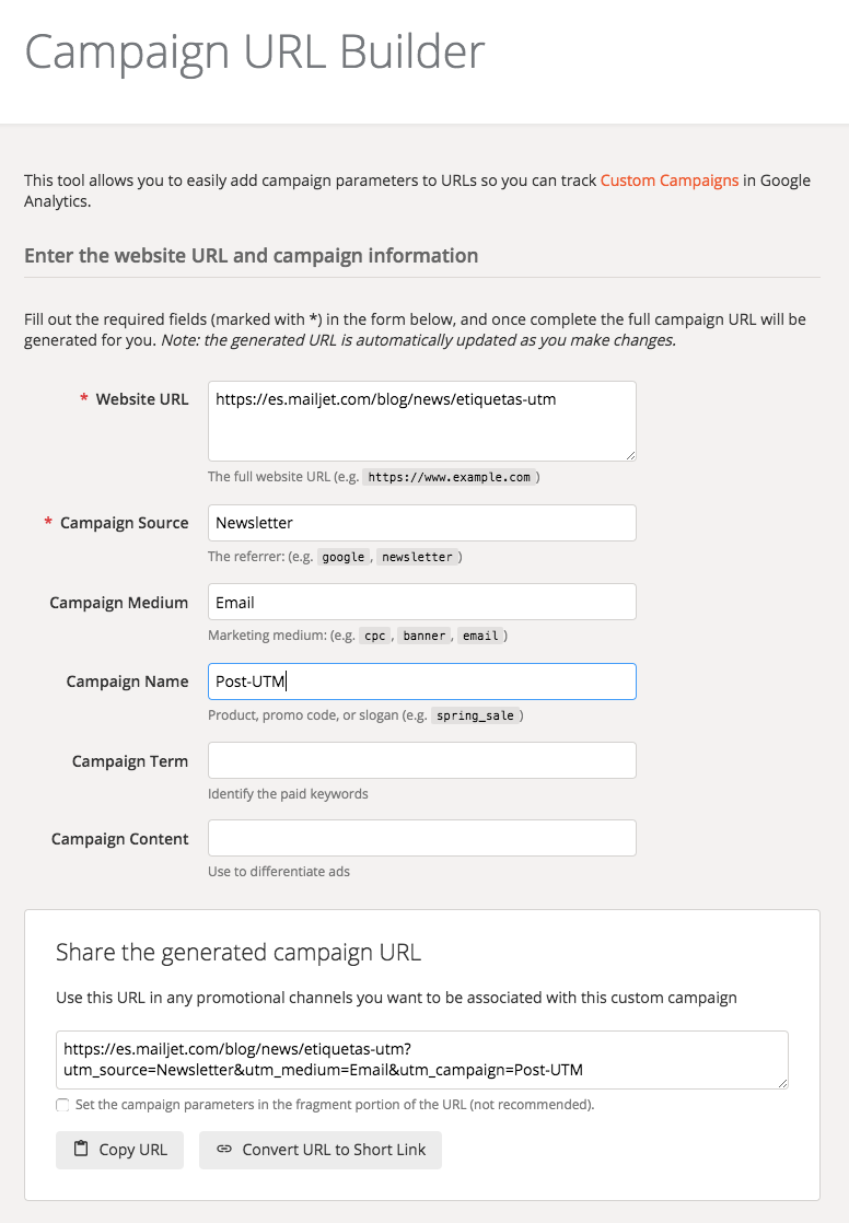 Campaign URL Builder para generar Etiquetas UTM