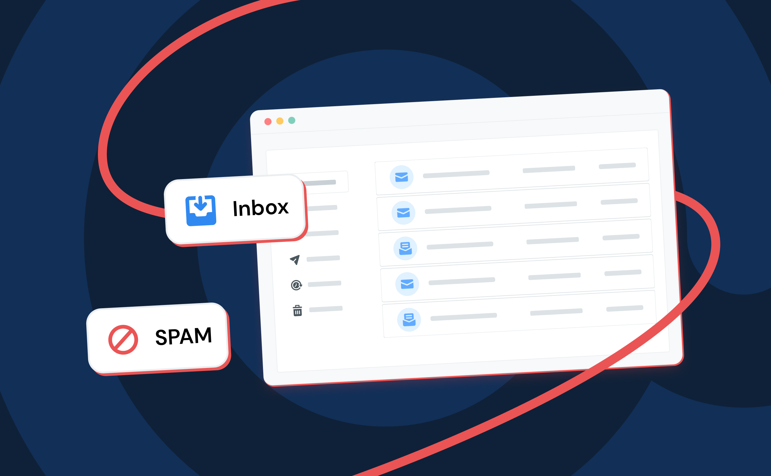 Email inbox illustration with icon indicating no spam