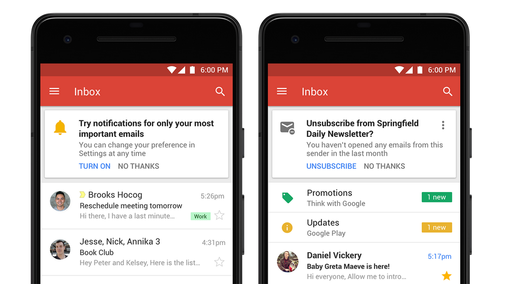 Gmail mobile layout version with tabs