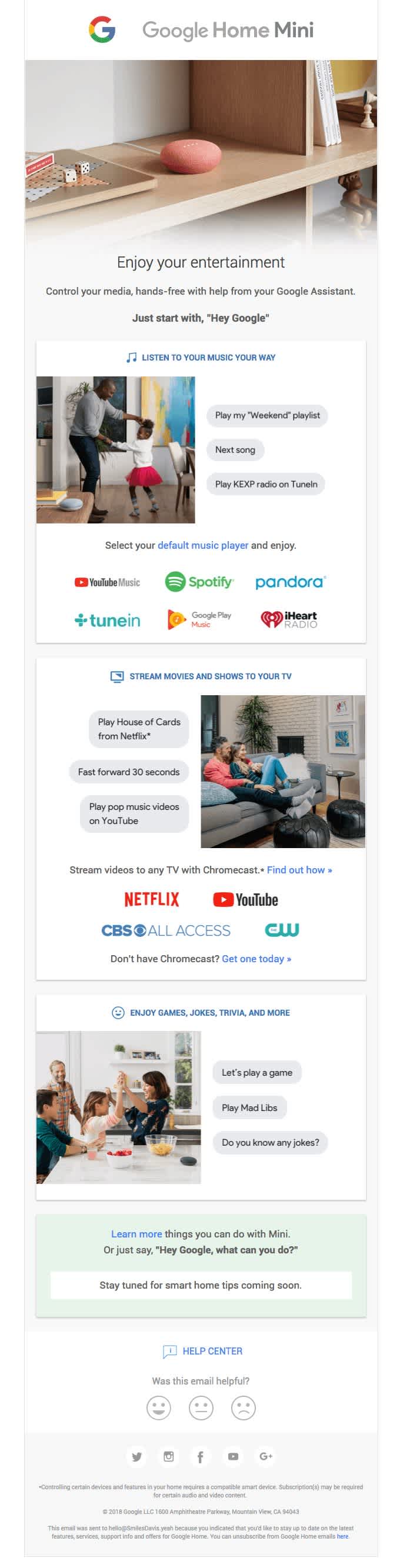 Google Home Mini product newsletter