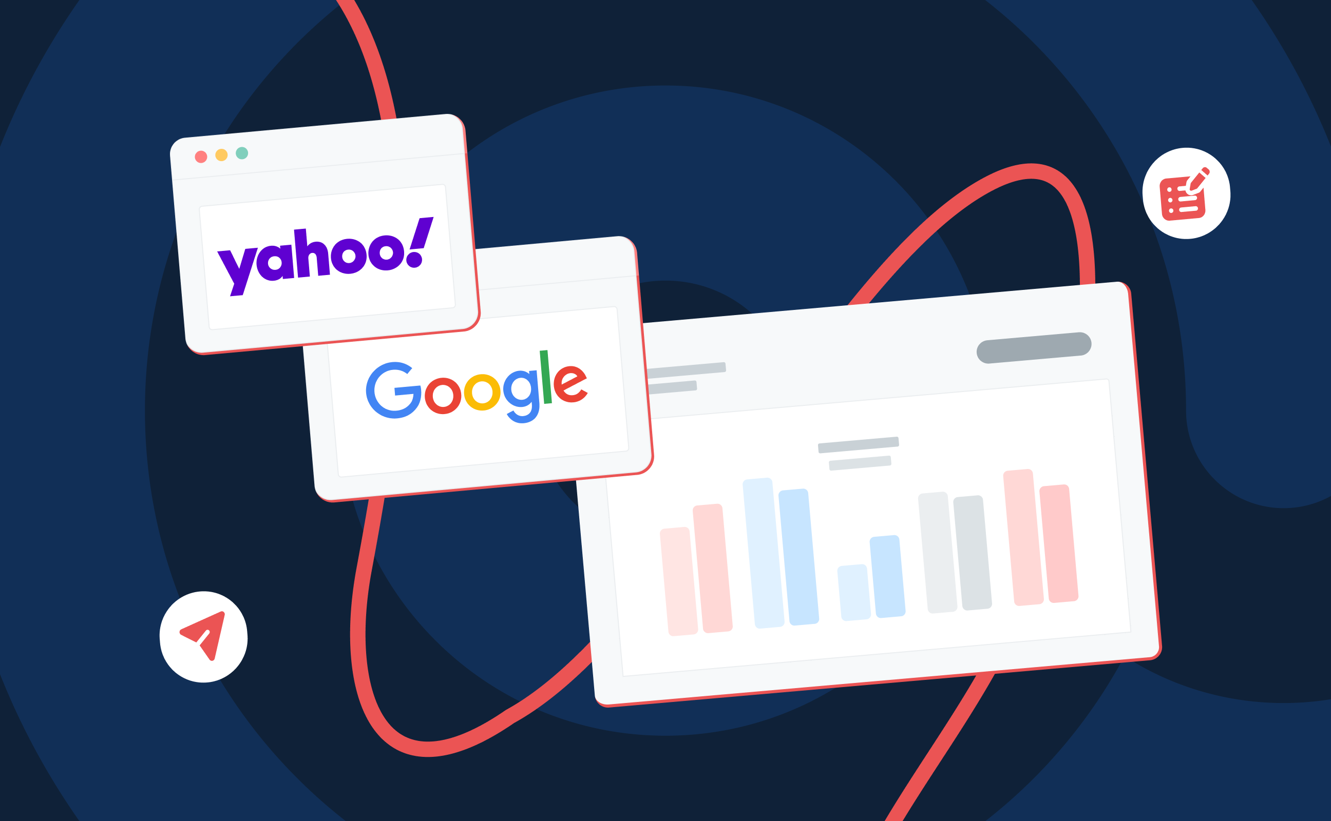 Yahoo and Google logos in browser windows