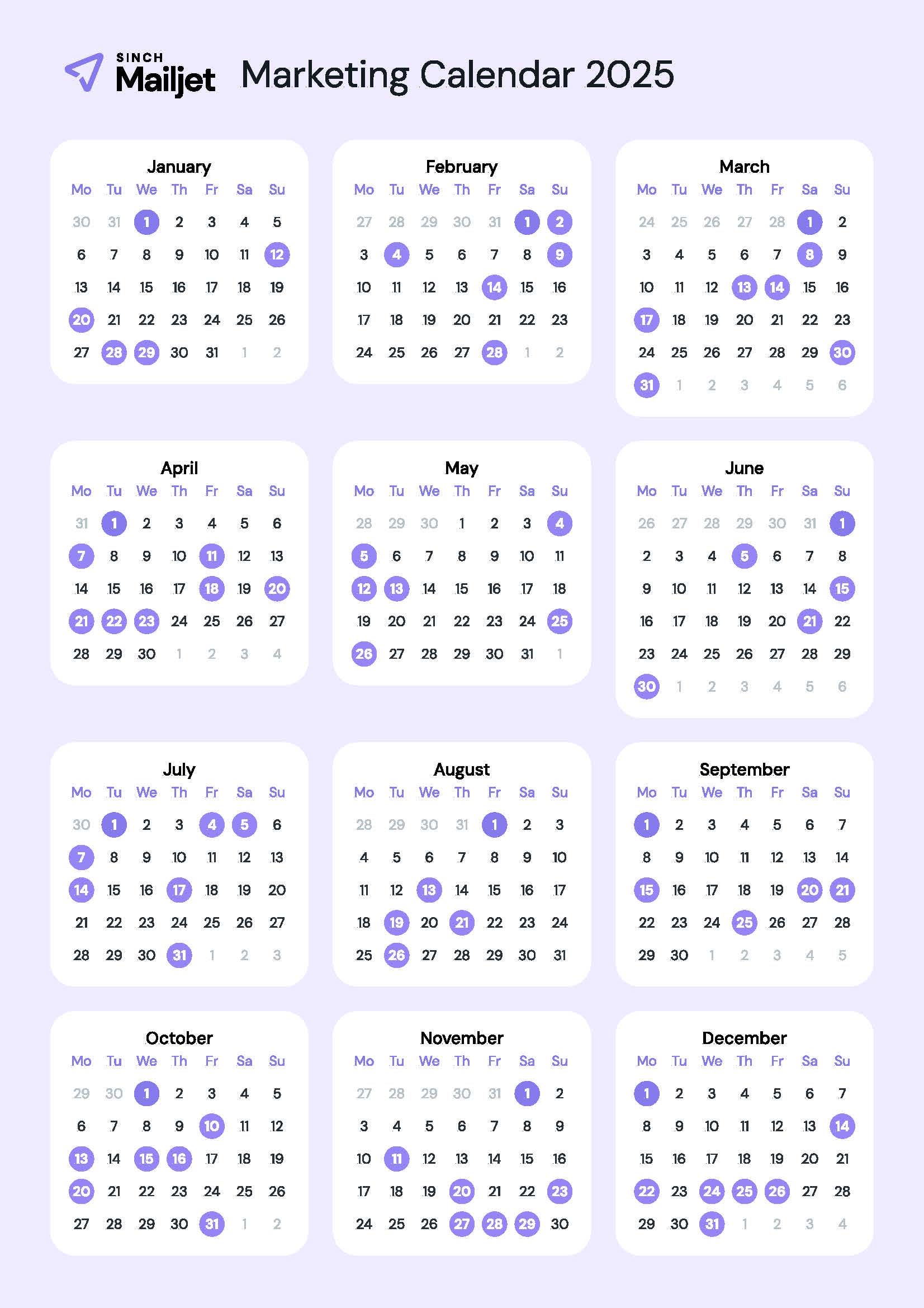 Mailjet's 2025 marketing calendar