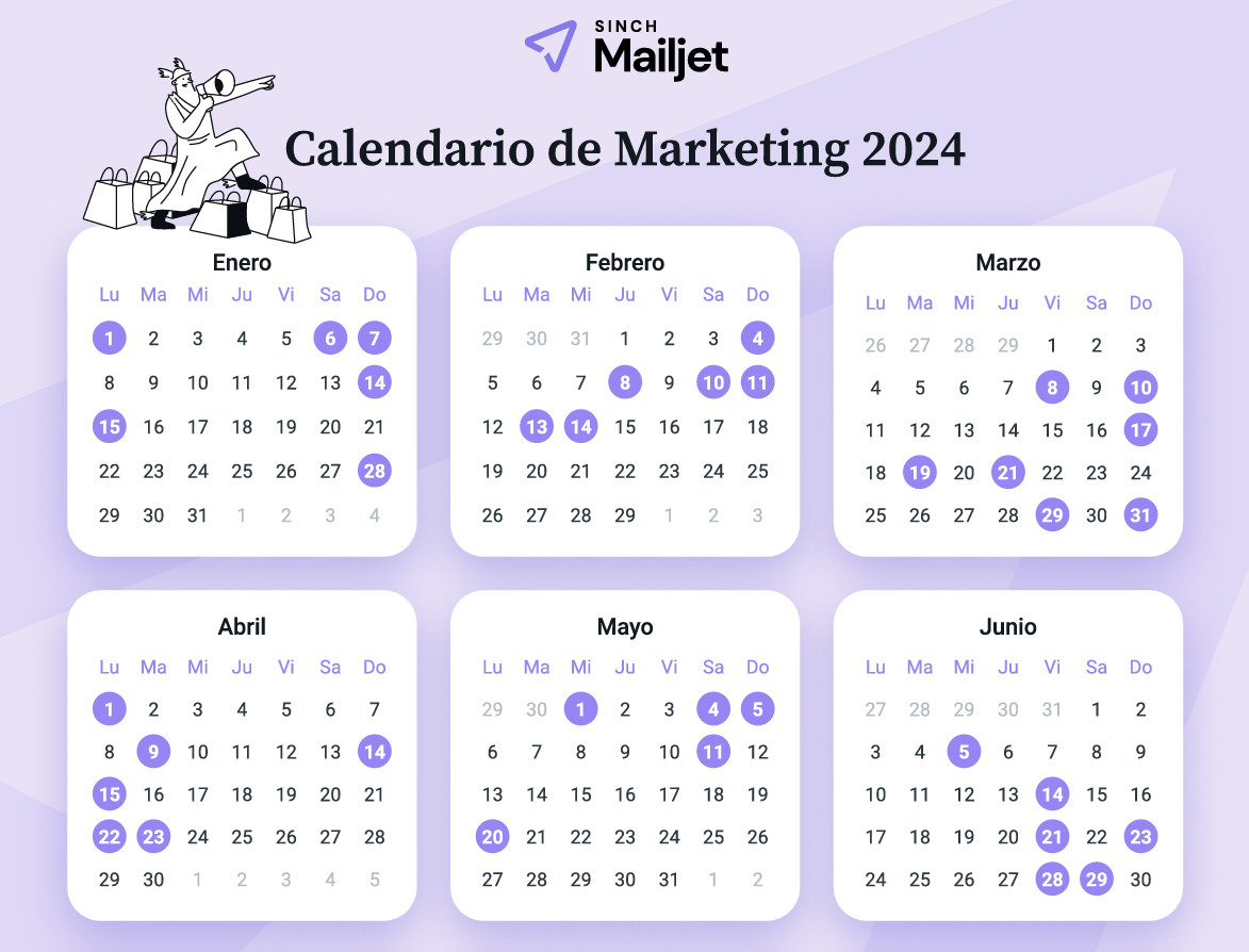 Calendario de marketing de 2024 con todas las fechas destacadas para este año.