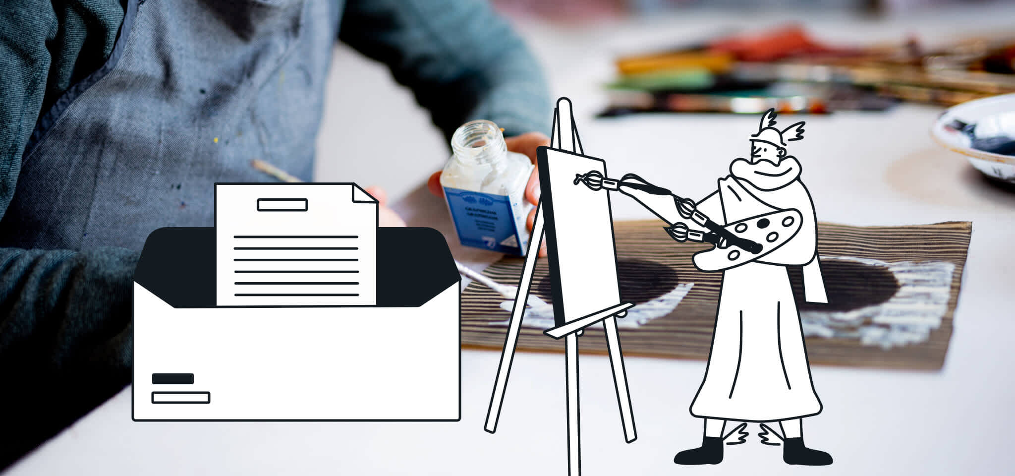 Peinture Hermès à côté d'une enveloppe