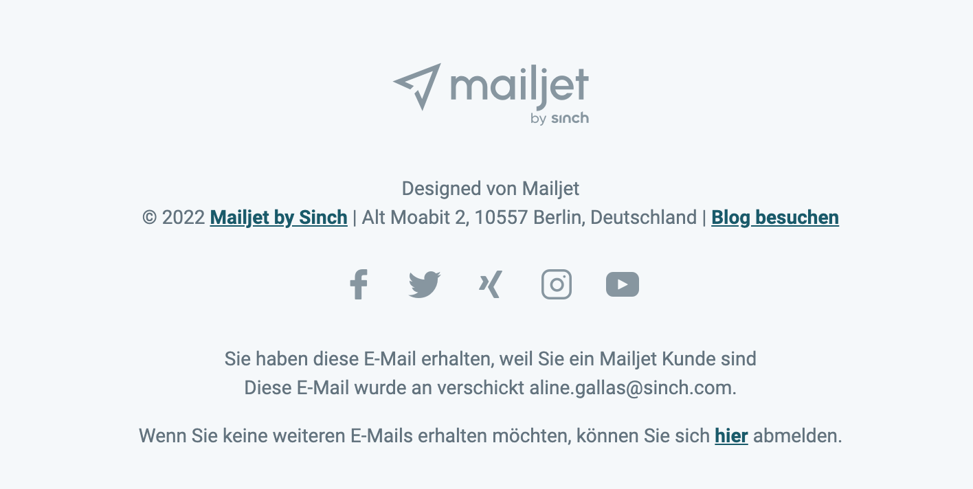 Fußzeile des Mailjet Newsletters.