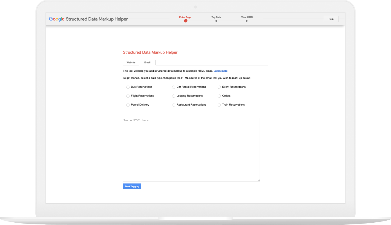 Screenshot von Googles Structured Data Markup Helper