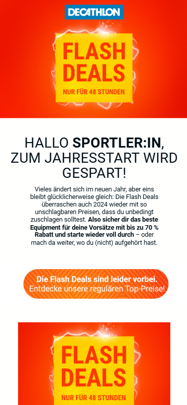 Newsletter mit Neujahrs-Rabatt zu guten Vorsätzen von Decathlon.