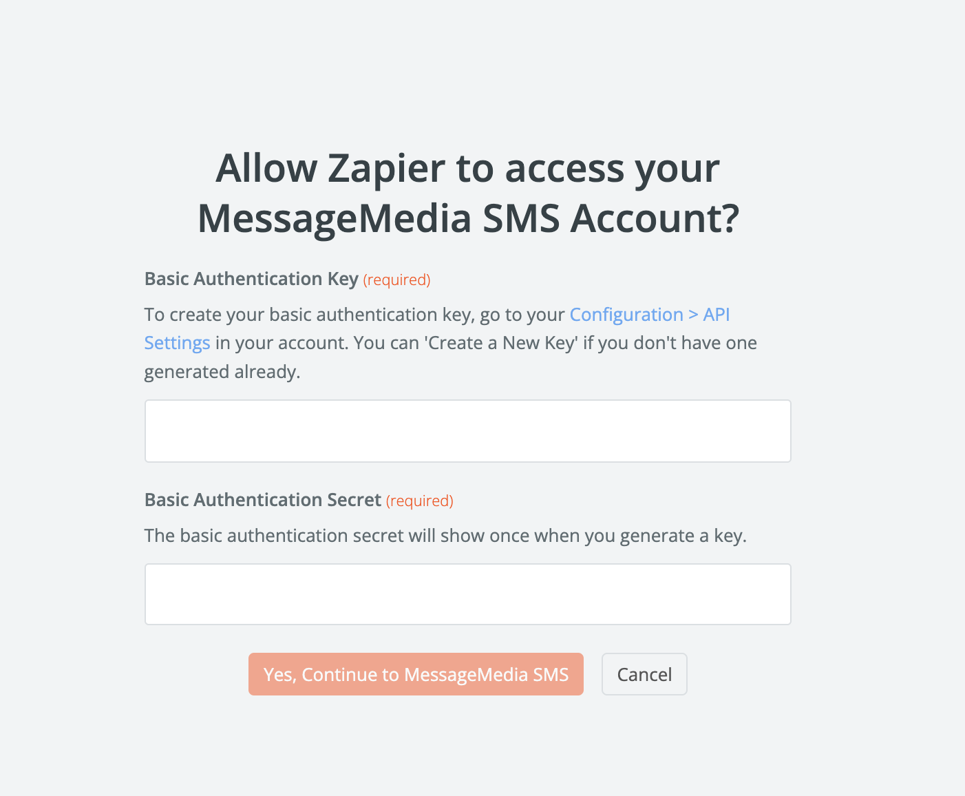 Screen asking for Zapier access to MessageMedia account