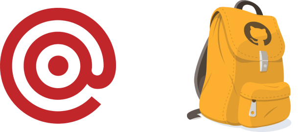 An image of the Mailgun logo and a backpack with the Github logo representing the partnership between Mailgun and Github students.