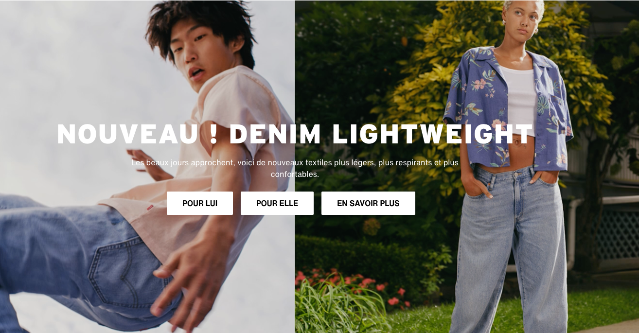 Un exemple de splash page de Levi's