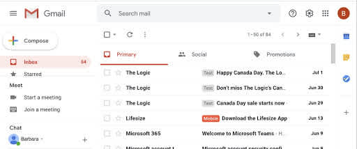 Interfaz escritorio Gmail 2021